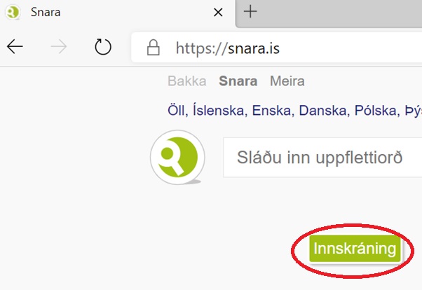 Innskráning á Snöru með Microsoft-innskráningu