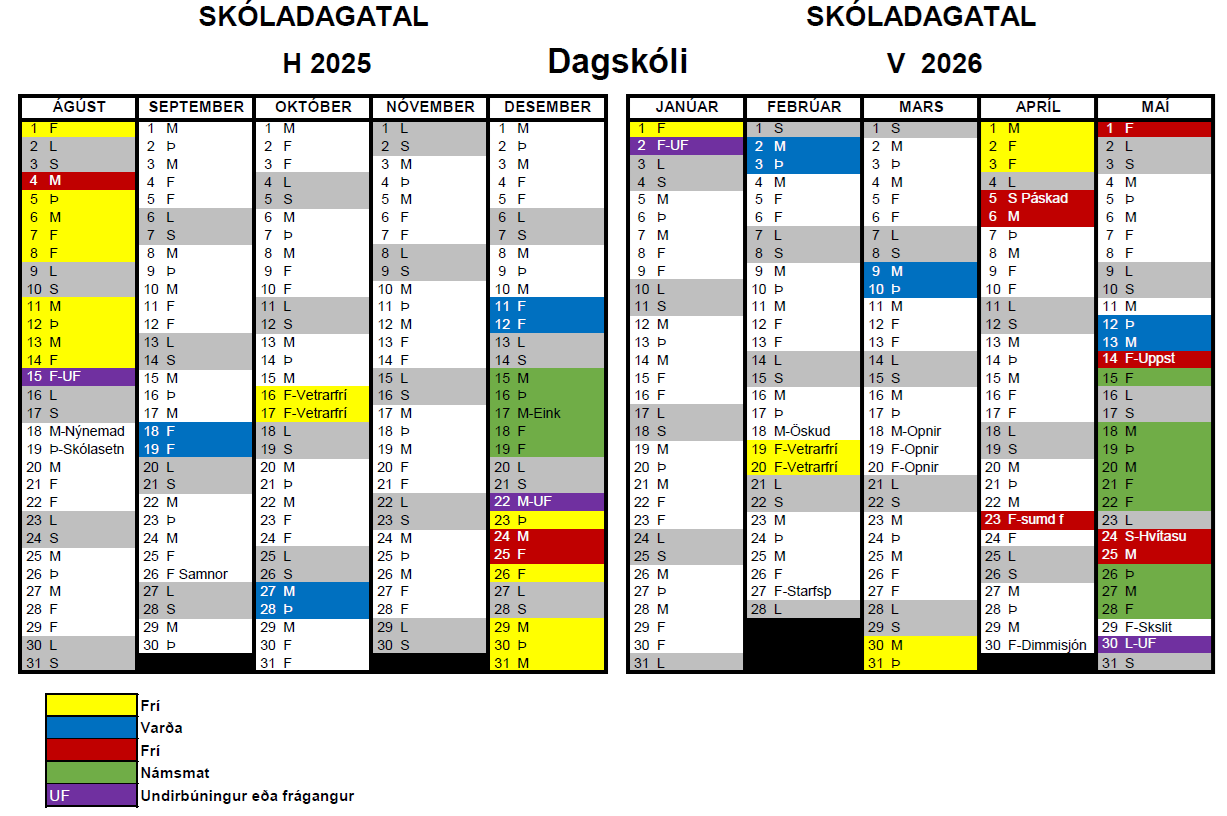 Skóladagatal 2025-2026