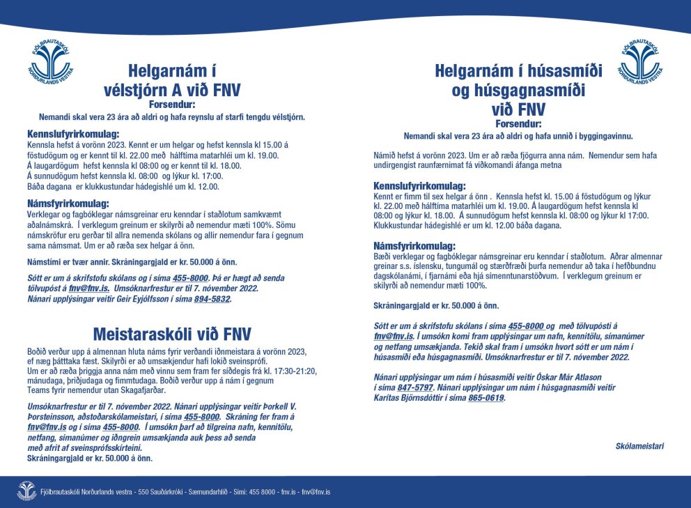 Auglýsing fyrir helgarnám og meistaraskóla