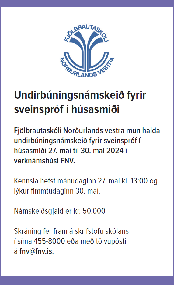 Auglýsing fyrir undirbúningsnámskeið fyrir sveinspróf í húsasmíði