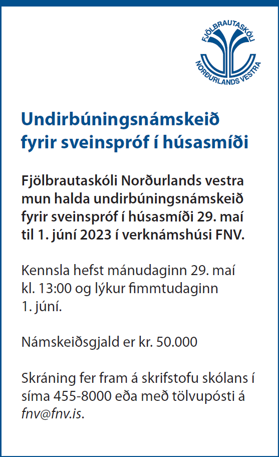 Auglýsing fyrir undirbúningsnámskeið fyrir sveinspróf í húsasmíði