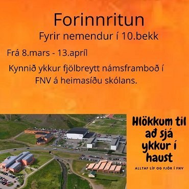 Auglýsing um forinnritun fyrir nemendur í 10. bekk