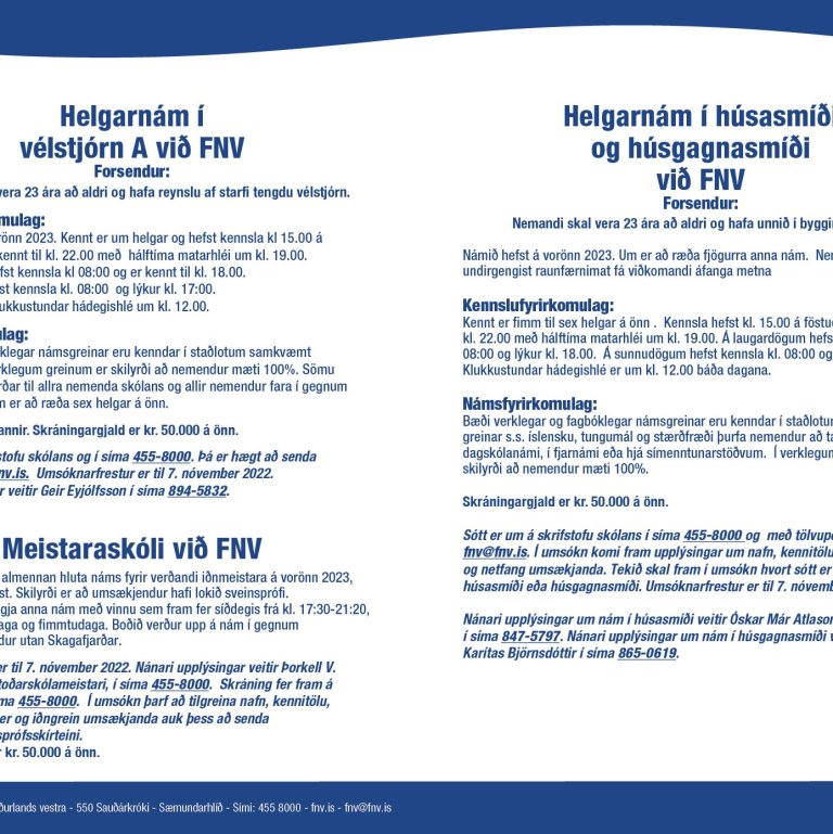 Auglýsing fyrir helgarnám og meistaraskóla
