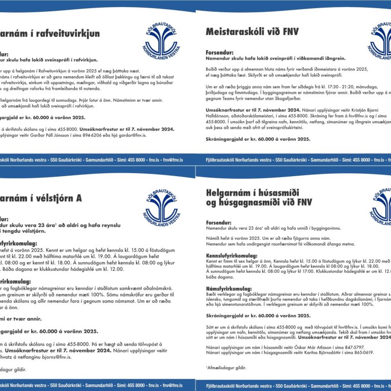 Auglýsing fyrir meistaraskóla og helgarnám