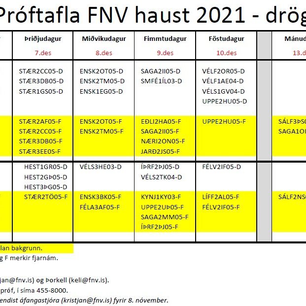 Drög að próftöflu