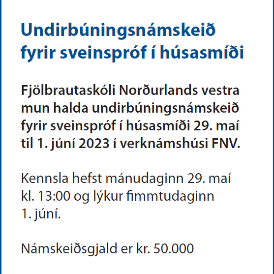 Auglýsing fyrir undirbúningsnámskeið fyrir sveinspróf í húsasmíði